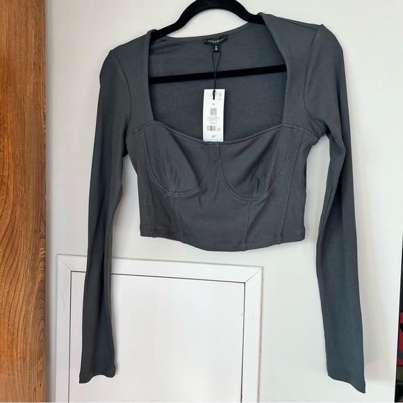 Dynamite Long Sleeve Ribbed Corset Top - size medium - Picture 2 of 5